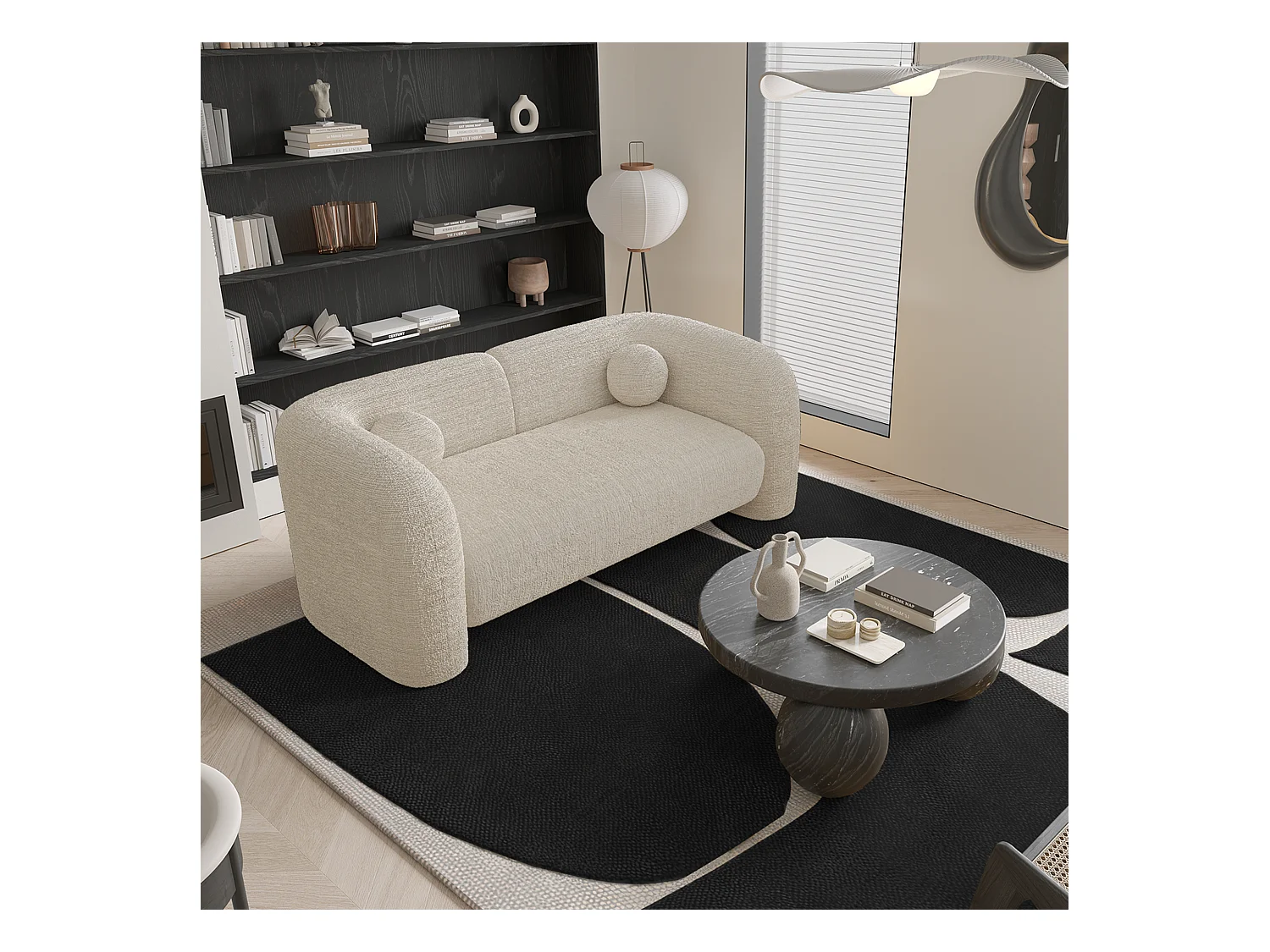 Canapé 2 places velours à motifs crème 168cm NOLA