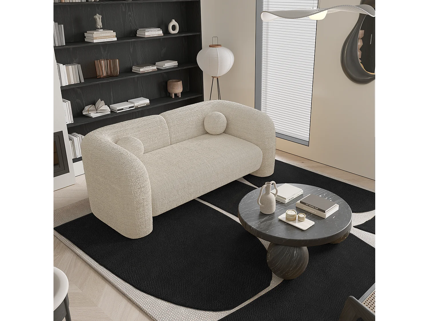 Canapé 2 places velours à motifs crème 168cm NOLA