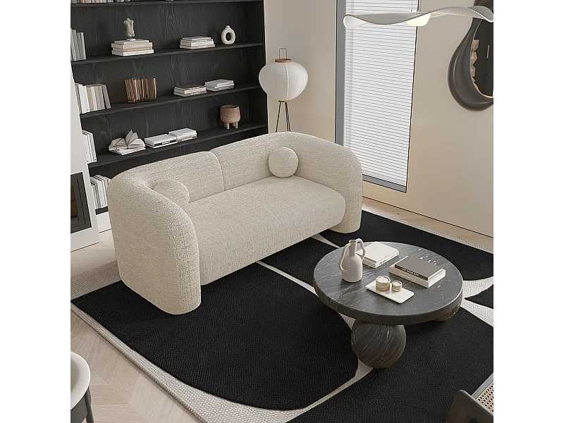 Canapé 2 places velours à motifs crème 168cm NOLA