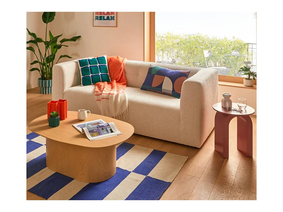 Canapé 3 places Sofa Fauteuil coloris ivoire - Longueur 203 x Profondeur 90 x Hauteur 71 cm