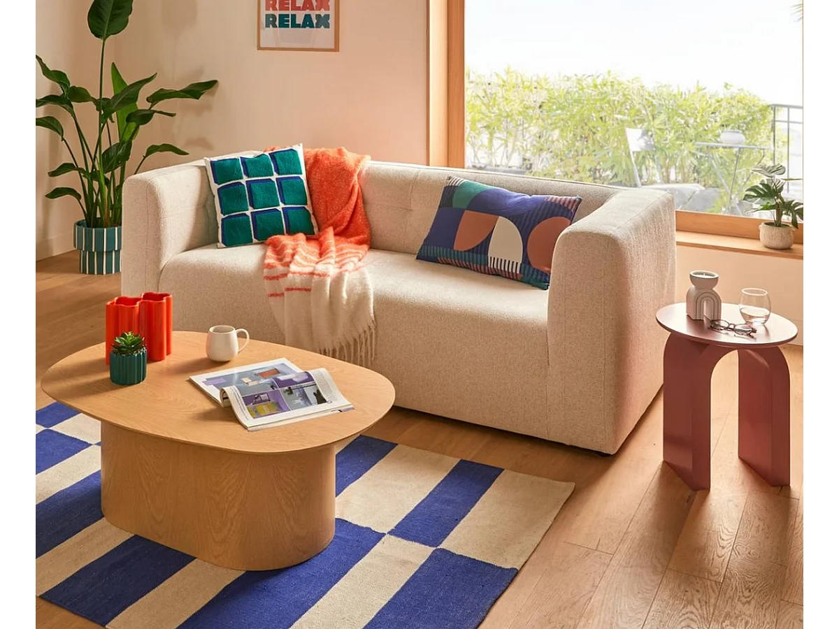 Canapé 3 places Sofa Fauteuil coloris ivoire - Longueur 203 x Profondeur 90 x Hauteur 71 cm