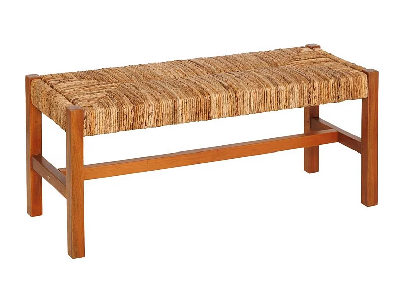 Banc bout de lit en paille tressé et structure en bois - Longueur 102 x Profondeur 38 x Hauteur 46 cm