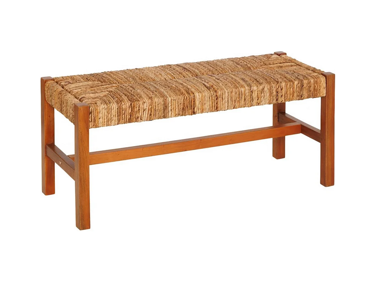 Banc bout de lit en paille tressé et structure en bois - Longueur 102 x Profondeur 38 x Hauteur 46 cm