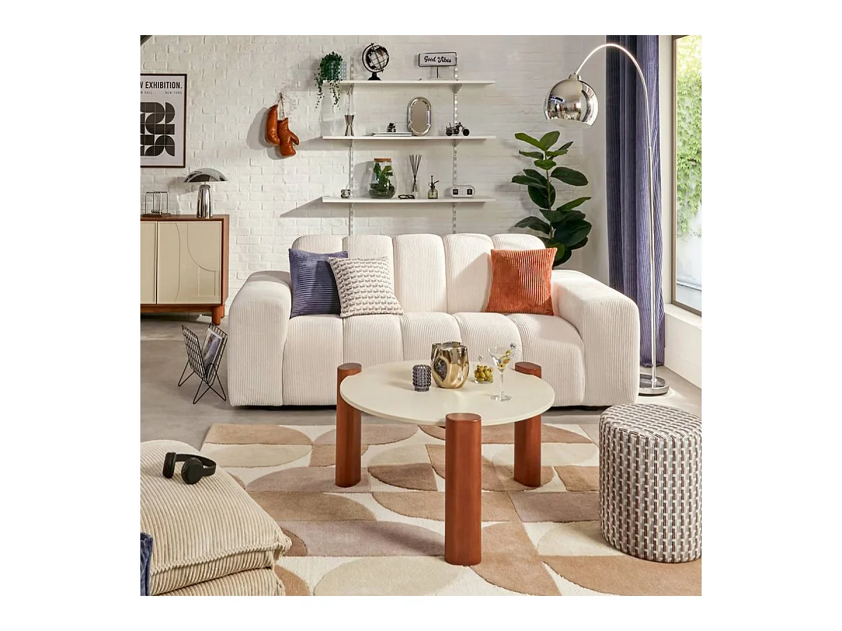 Canapé 3 places Sofa Fauteuil coloris ivoire - Longueur 212 x Profondeur 97 x Hauteur 76 cm