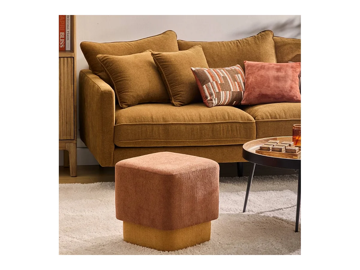 Lot de 2 Poufs carrés empilables coloris ambre et ocre - Longueur 41 x Profondeur 41 x Hauteur 42 cm