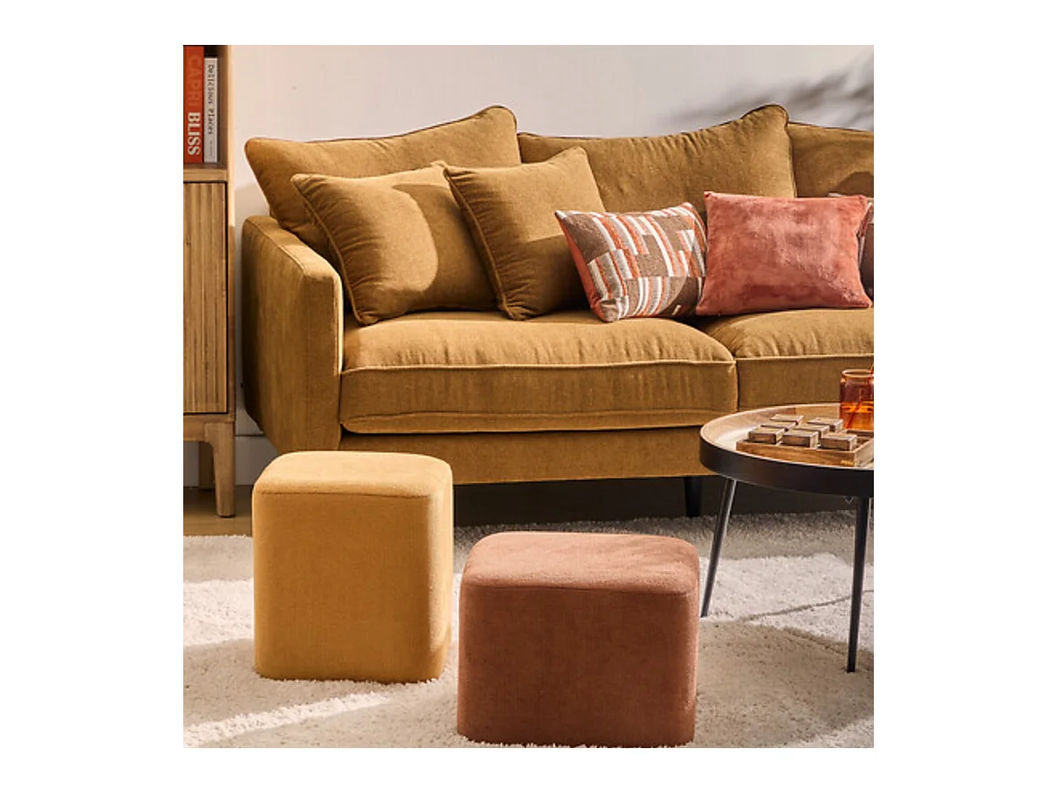 Lot de 2 Poufs carrés empilables coloris ambre et ocre - Longueur 41 x Profondeur 41 x Hauteur 42 cm