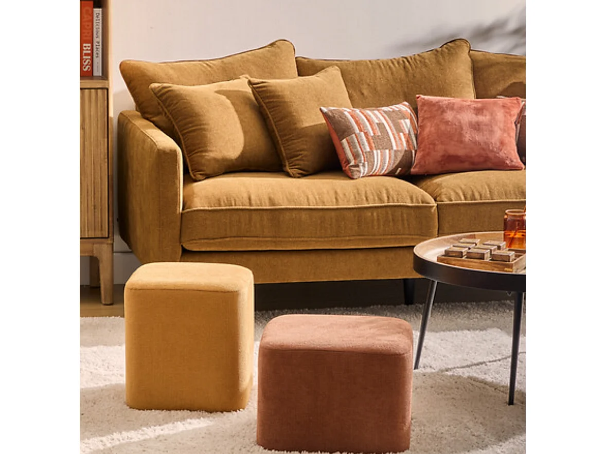 Lot de 2 Poufs carrés empilables coloris ambre et ocre - Longueur 41 x Profondeur 41 x Hauteur 42 cm