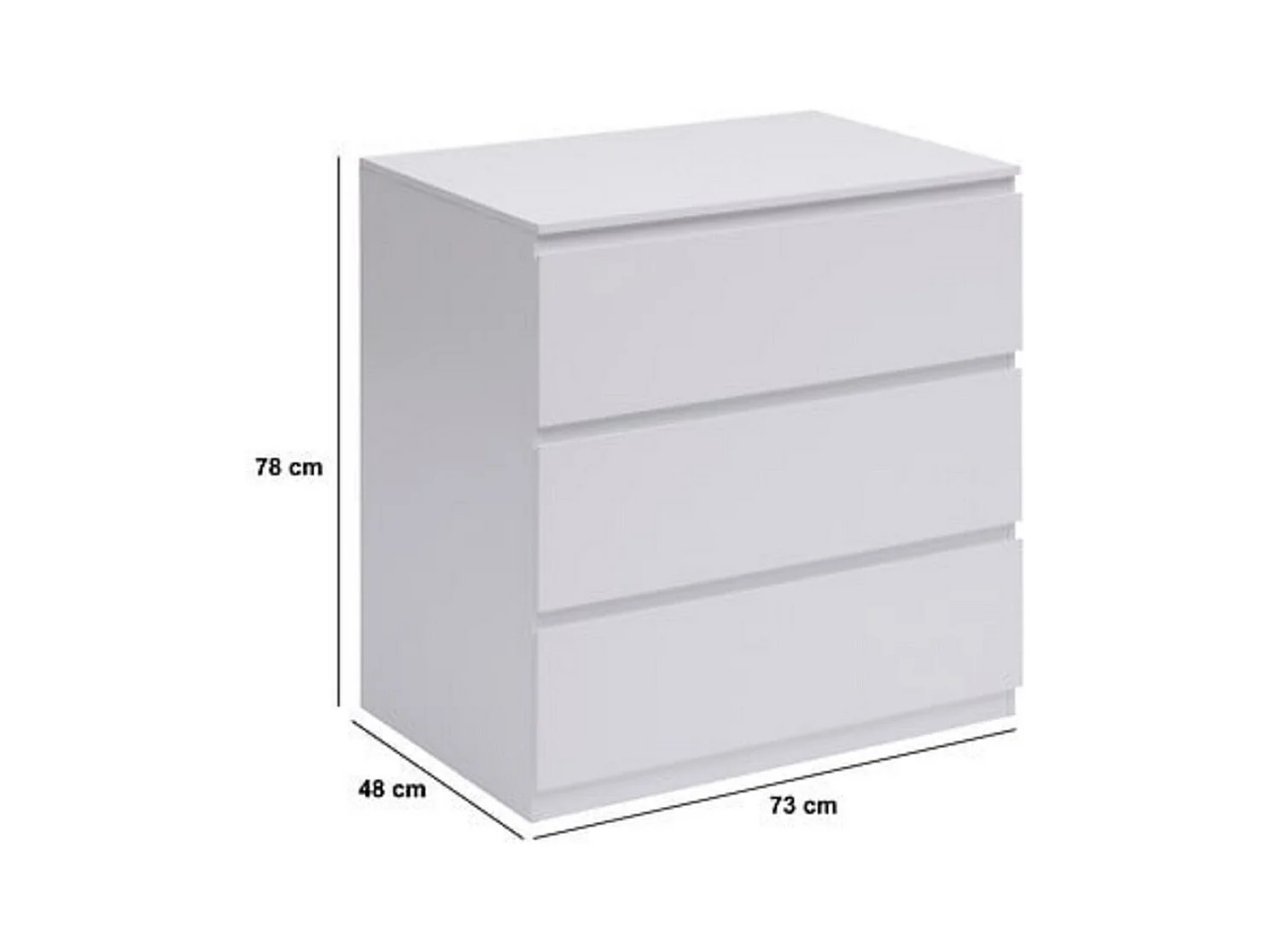 Commode de 3 tiroirs coloris blanc - Longueur 73 x largeur 48 x Hauteur 78 cm