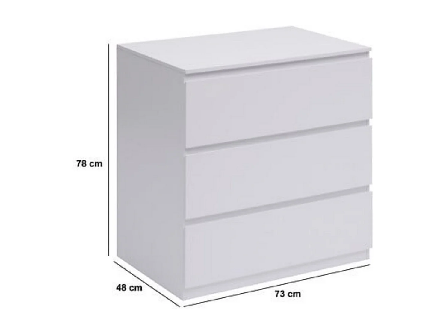 Commode de 3 tiroirs coloris blanc - Longueur 73 x largeur 48 x Hauteur 78 cm