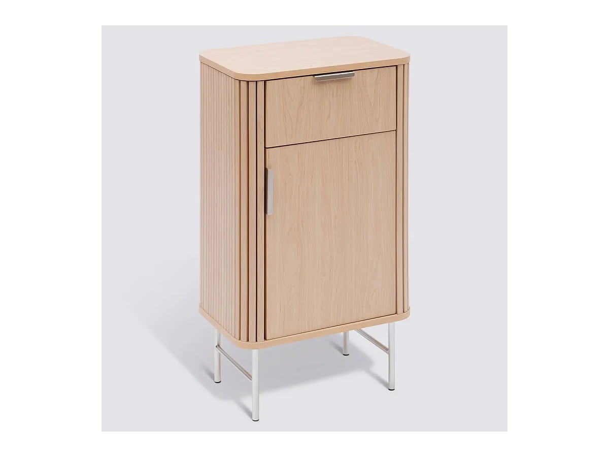 Meuble bas salle de bain, 1 porte et 1 tiroir effet bois clair - Longueur 45 x largeur 30 x Hauteur 80 cm