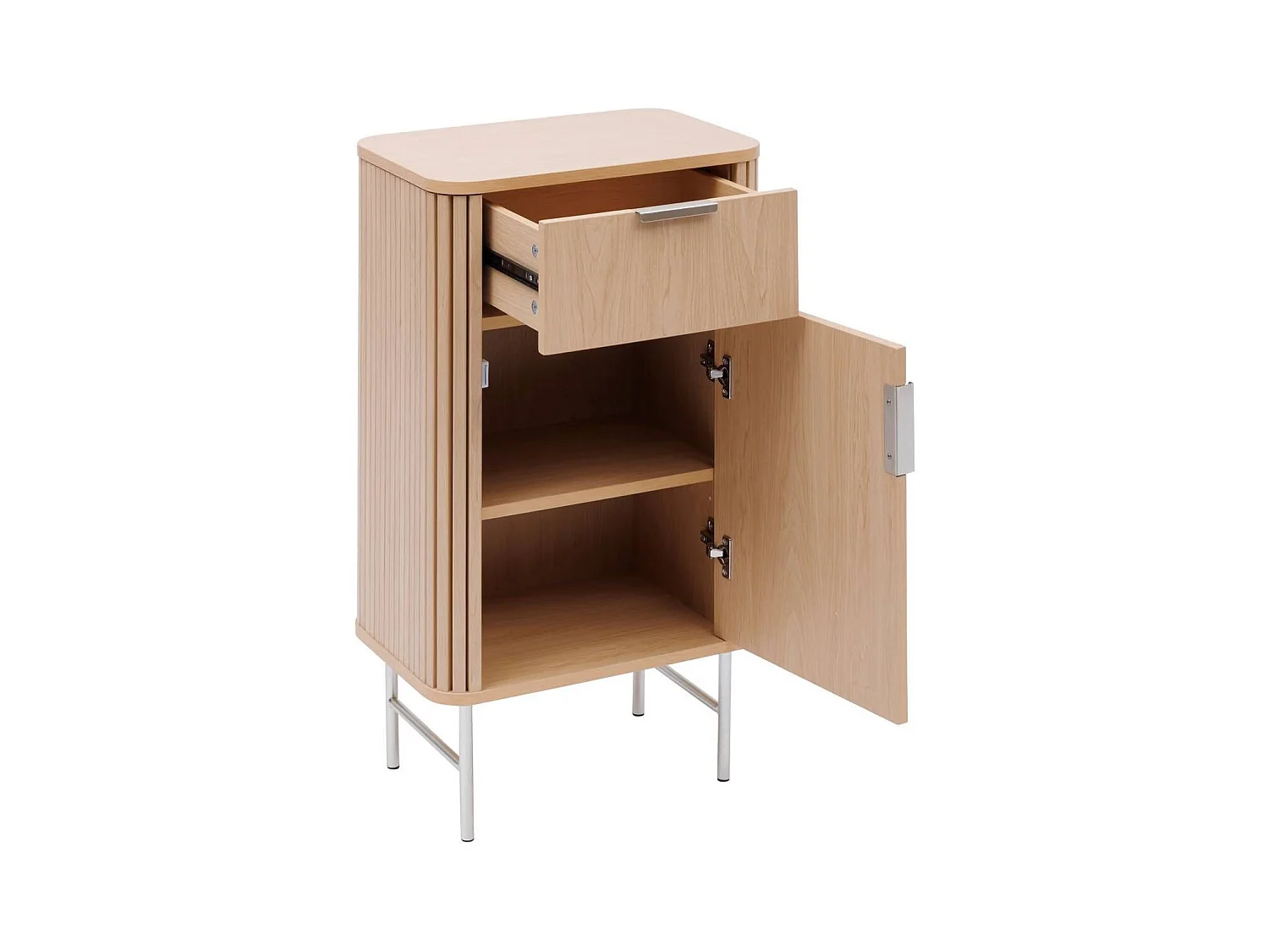 Meuble bas salle de bain, 1 porte et 1 tiroir effet bois clair - Longueur 45 x largeur 30 x Hauteur 80 cm