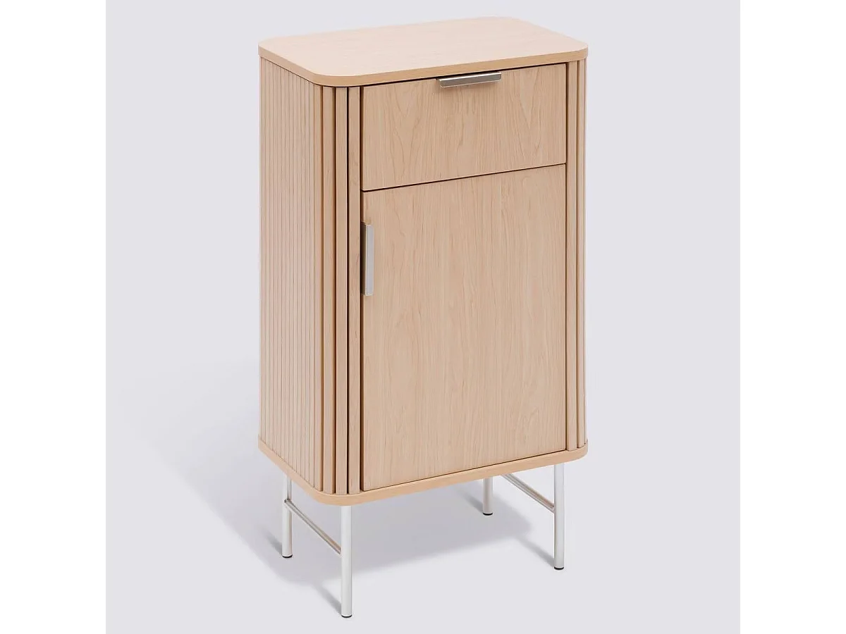 Meuble bas salle de bain, 1 porte et 1 tiroir effet bois clair - Longueur 45 x largeur 30 x Hauteur 80 cm