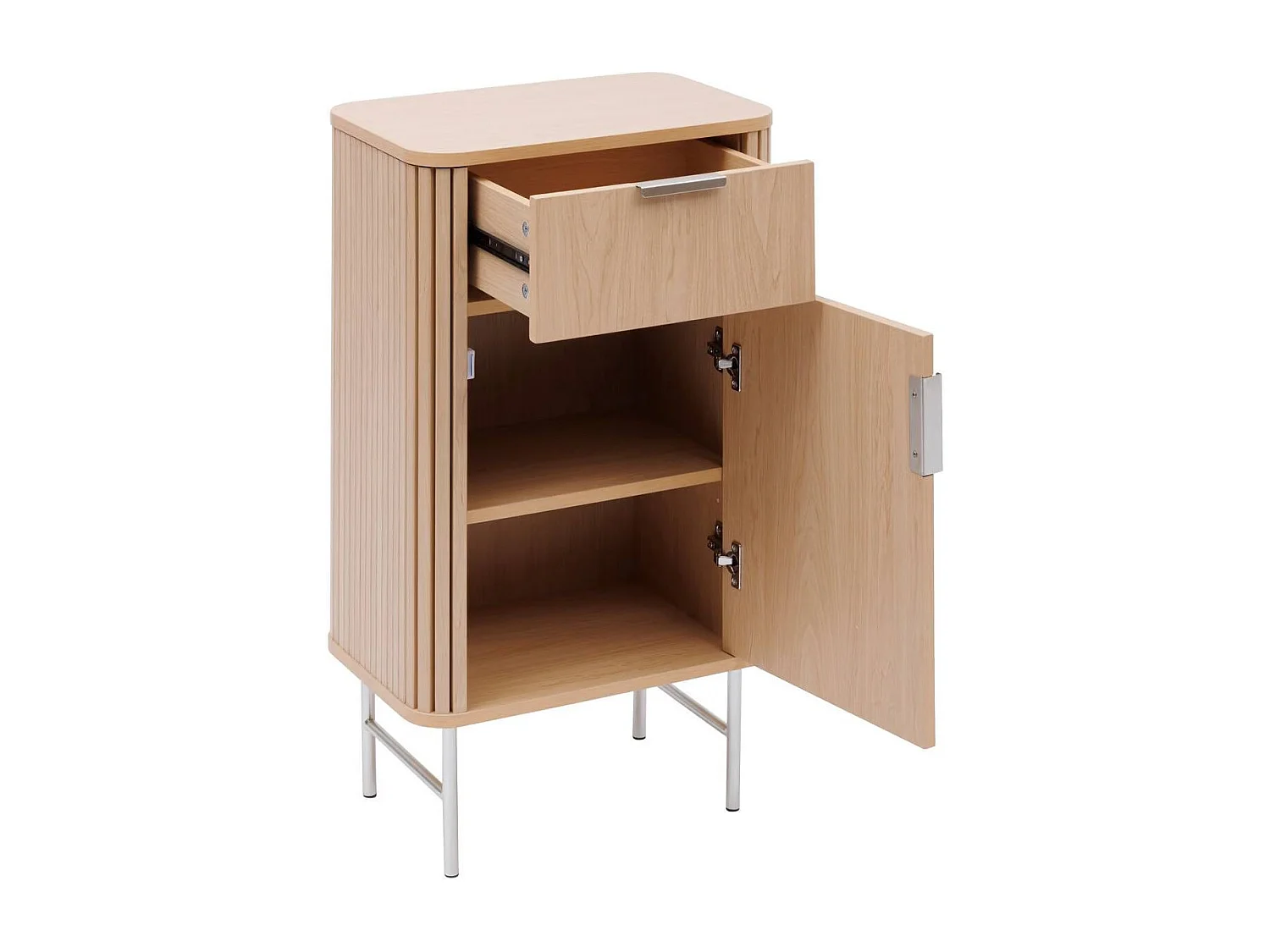 Meuble bas salle de bain, 1 porte et 1 tiroir effet bois clair - Longueur 45 x largeur 30 x Hauteur 80 cm