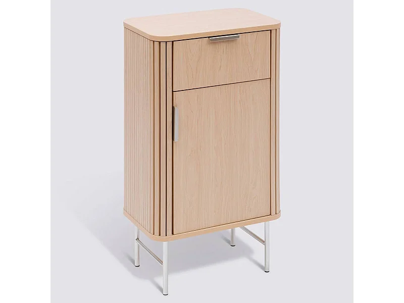 Meuble bas salle de bain, 1 porte et 1 tiroir effet bois clair - Longueur 45 x largeur 30 x Hauteur 80 cm