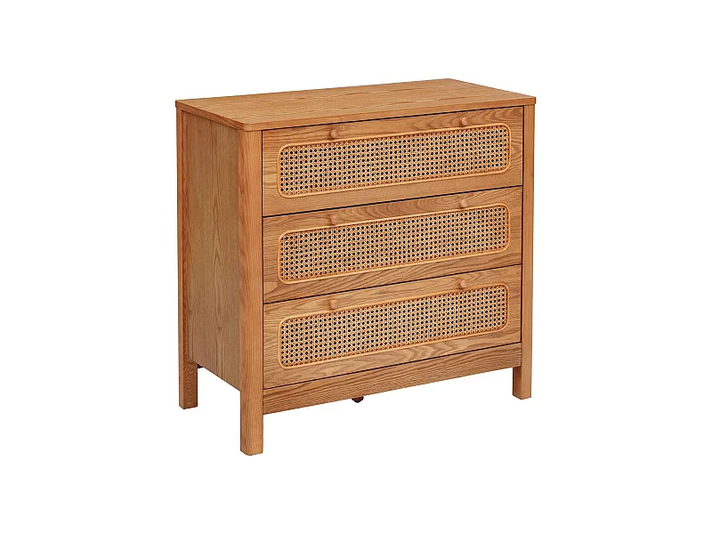 Commode meuble de rangement de 3 tiroirs en rotin - Longueur 90 x Profondeur 45 x Hauteur 85 cm