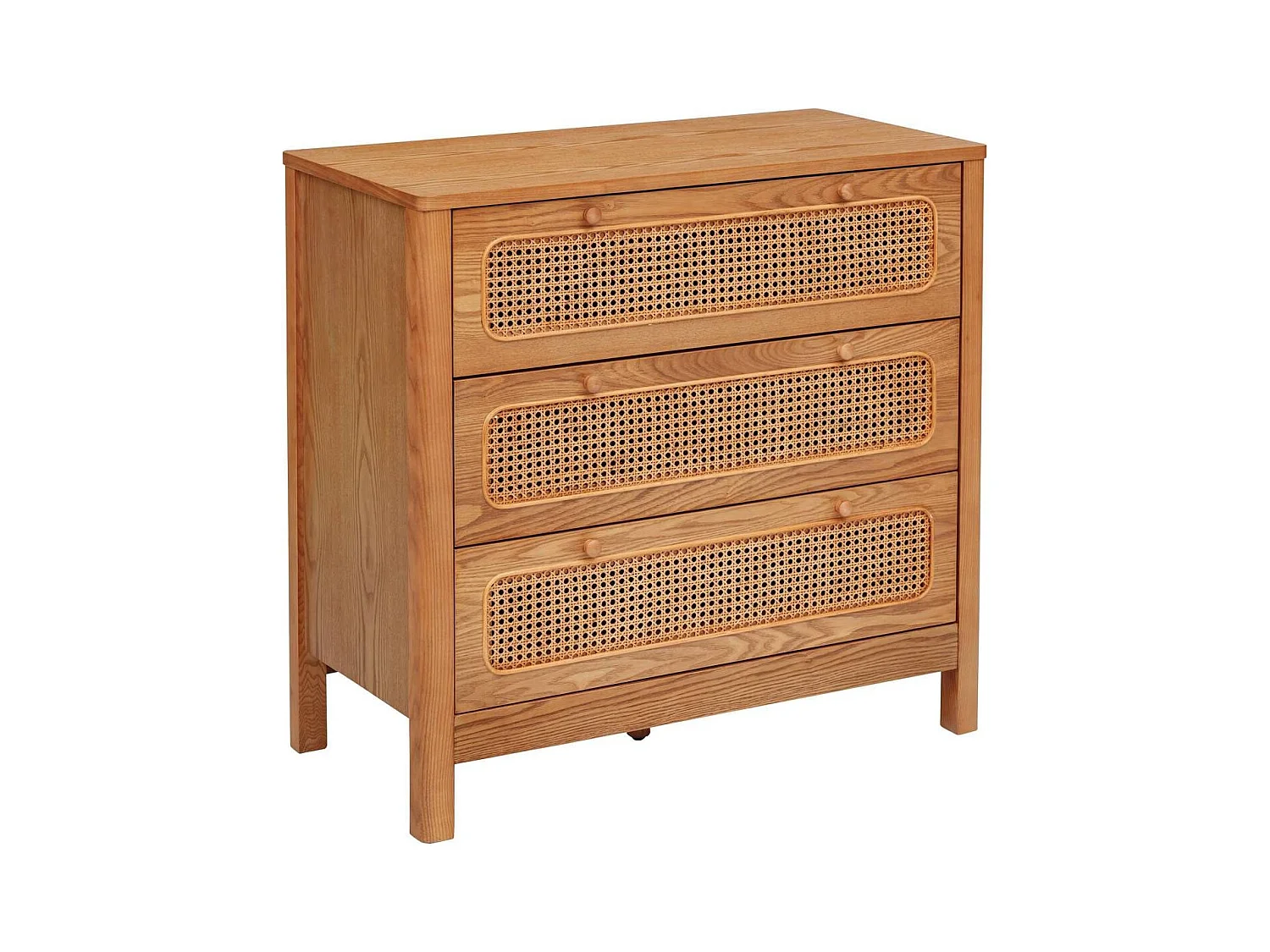 Commode meuble de rangement de 3 tiroirs en rotin - Longueur 90 x Profondeur 45 x Hauteur 85 cm