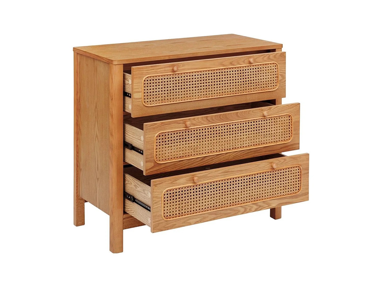 Commode meuble de rangement de 3 tiroirs en rotin - Longueur 90 x Profondeur 45 x Hauteur 85 cm