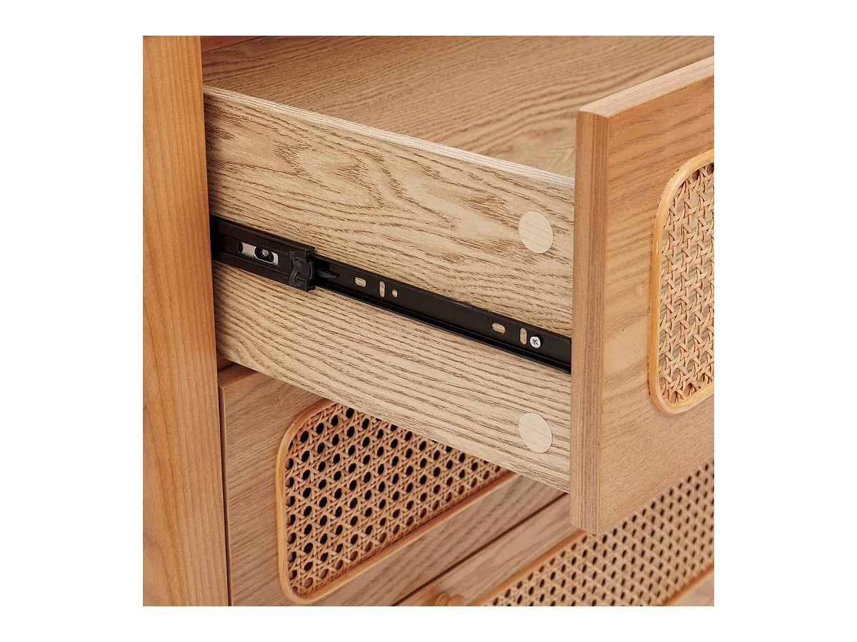 Commode meuble de rangement de 3 tiroirs en rotin - Longueur 90 x Profondeur 45 x Hauteur 85 cm