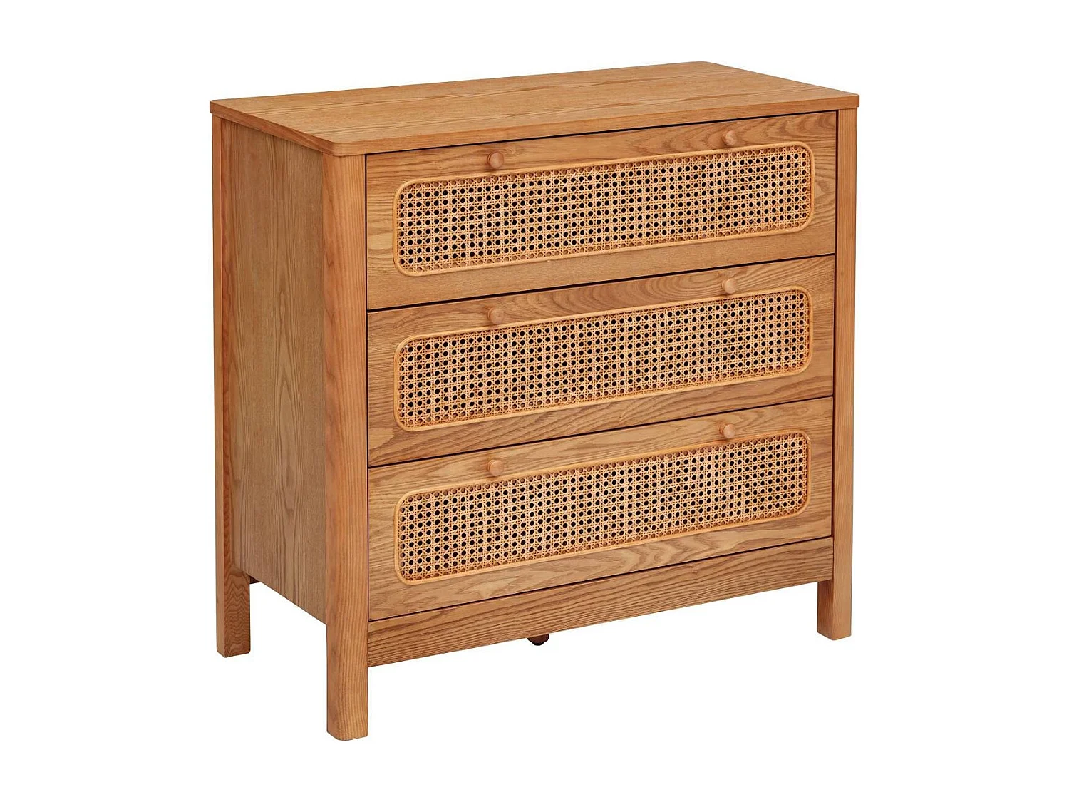 Commode meuble de rangement de 3 tiroirs en rotin - Longueur 90 x Profondeur 45 x Hauteur 85 cm
