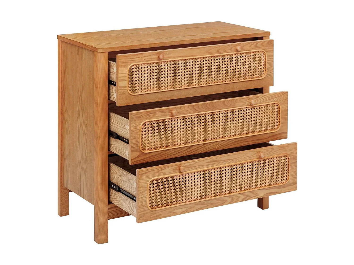Commode meuble de rangement de 3 tiroirs en rotin - Longueur 90 x Profondeur 45 x Hauteur 85 cm