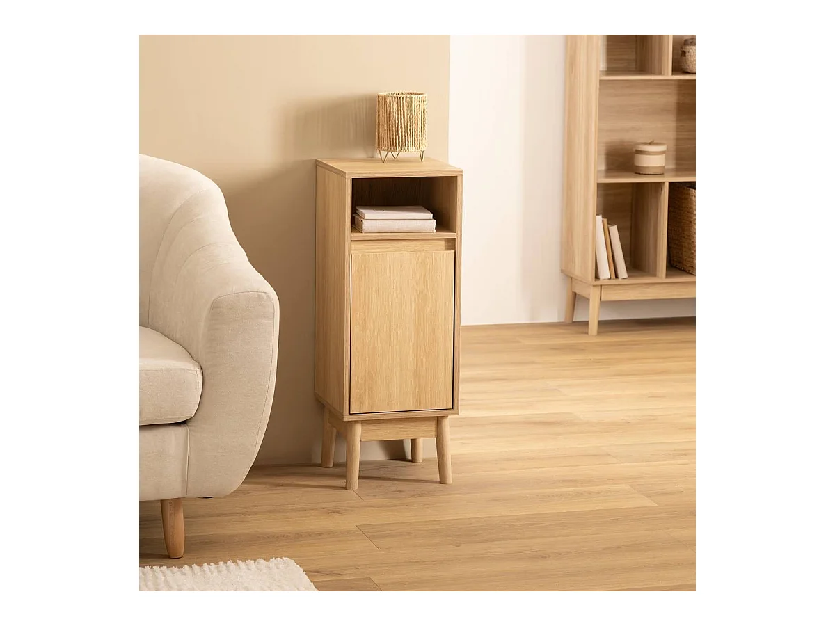 Meuble bas SDB, 1 porte coloris effet bois clair - Longueur 30 x largeur 30 x Hauteur 80 cm