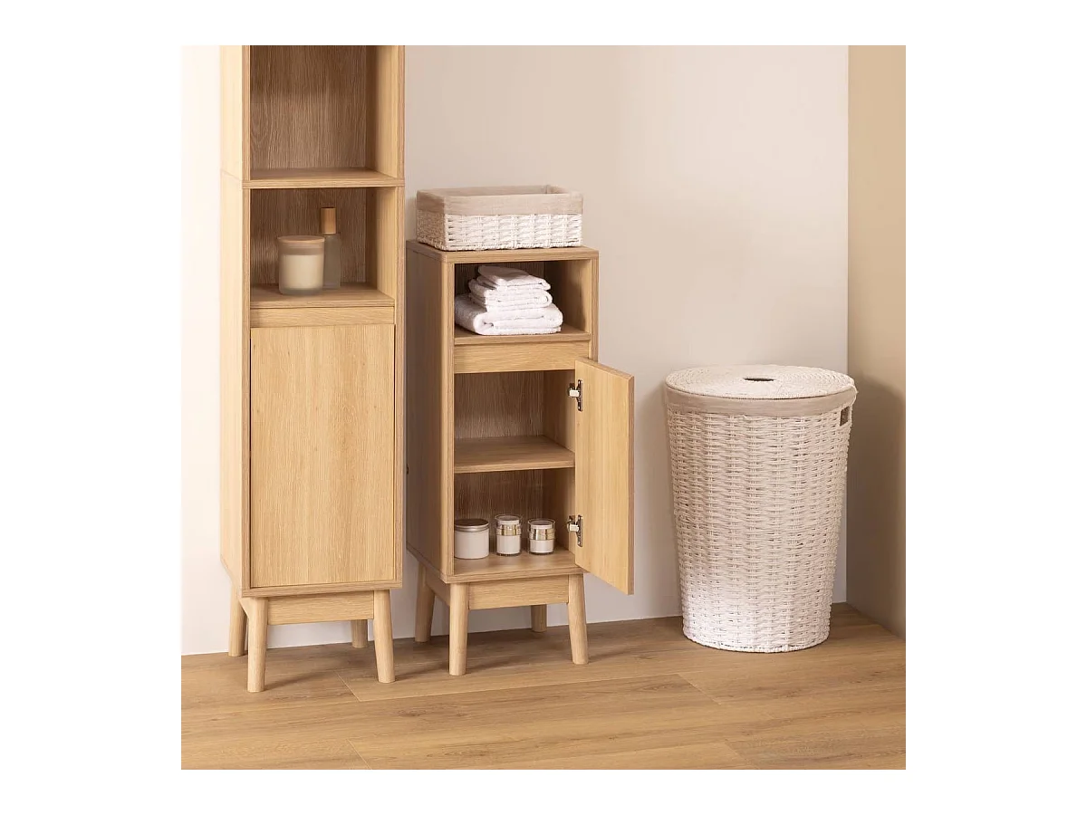 Meuble bas SDB, 1 porte coloris effet bois clair - Longueur 30 x largeur 30 x Hauteur 80 cm