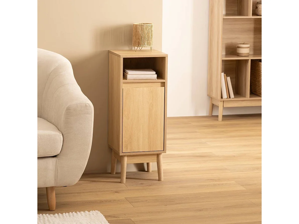 Meuble bas SDB, 1 porte coloris effet bois clair - Longueur 30 x largeur 30 x Hauteur 80 cm