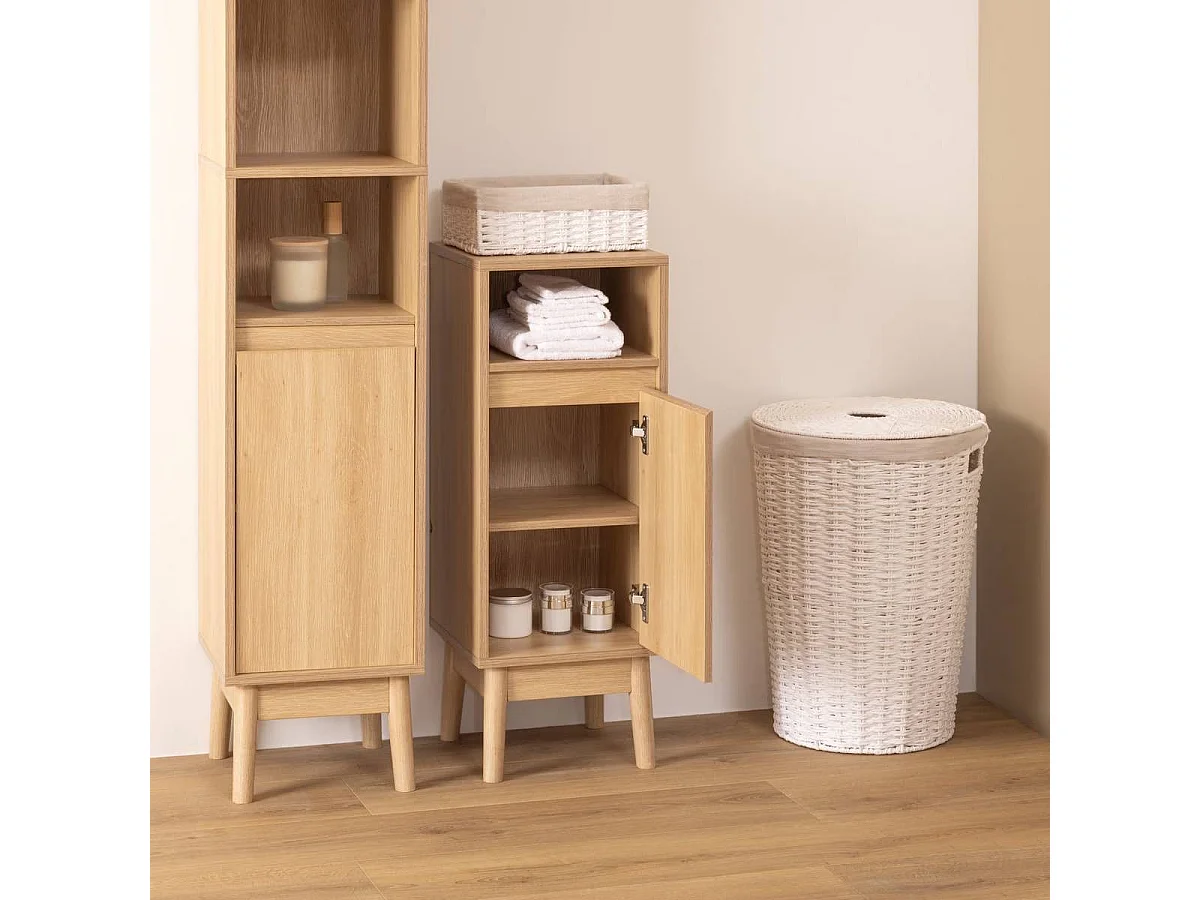 Meuble bas SDB, 1 porte coloris effet bois clair - Longueur 30 x largeur 30 x Hauteur 80 cm