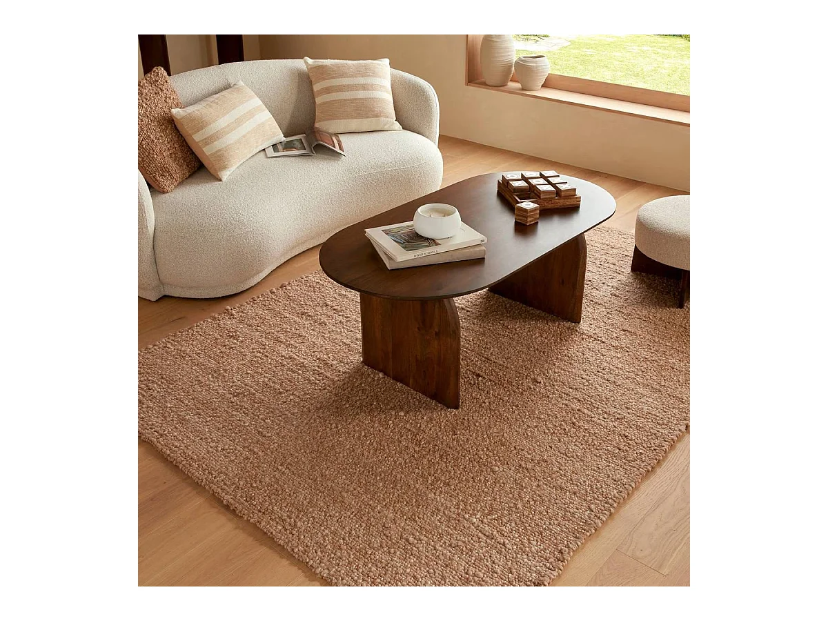 Tapis rectangulaire effet laine ivoire - Longueur 230 x Largeur 160 x Epaisseur 1,5 cm