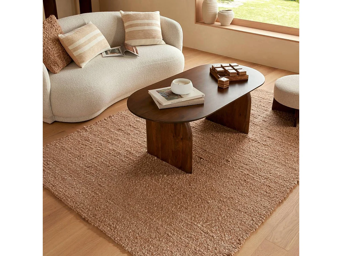 Tapis rectangulaire effet laine ivoire - Longueur 230 x Largeur 160 x Epaisseur 1,5 cm