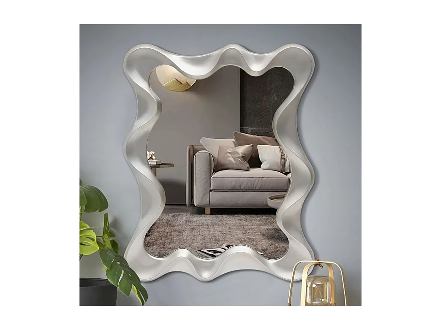 Miroir mural moderne couleur argent 90 x 70 cm OVIDE