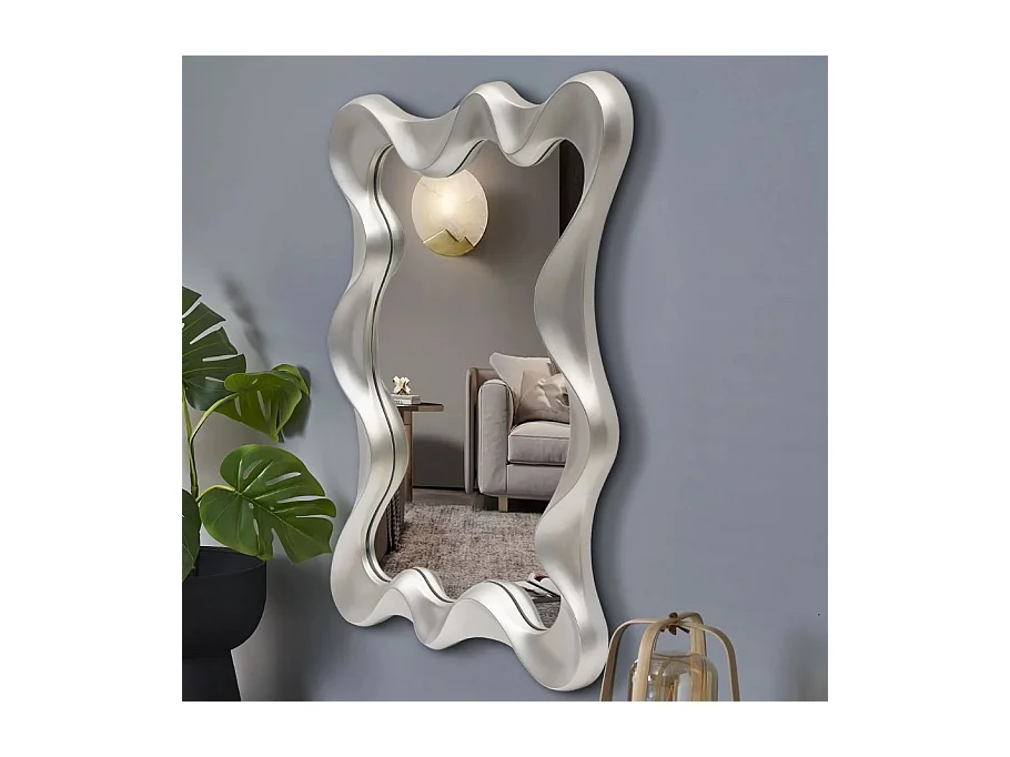 Miroir mural moderne couleur argent 90 x 70 cm OVIDE