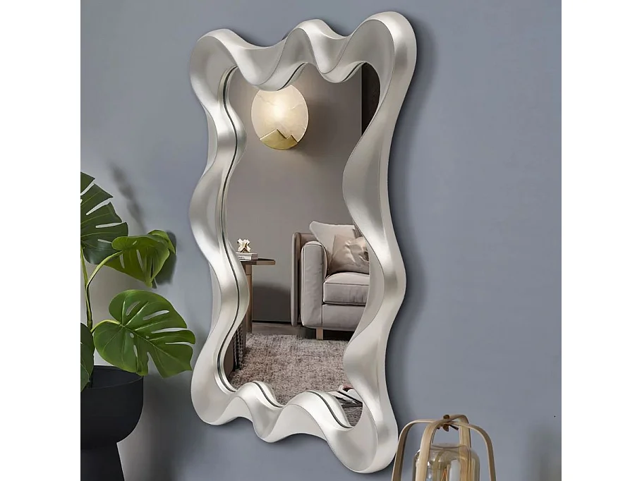 Miroir mural moderne couleur argent 90 x 70 cm OVIDE