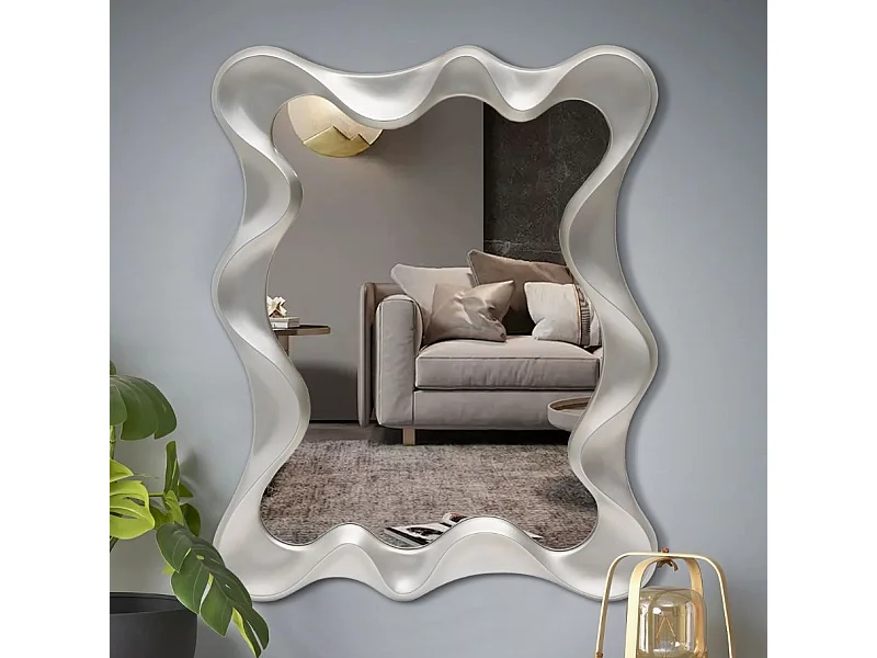 Miroir mural moderne couleur argent 90 x 70 cm OVIDE
