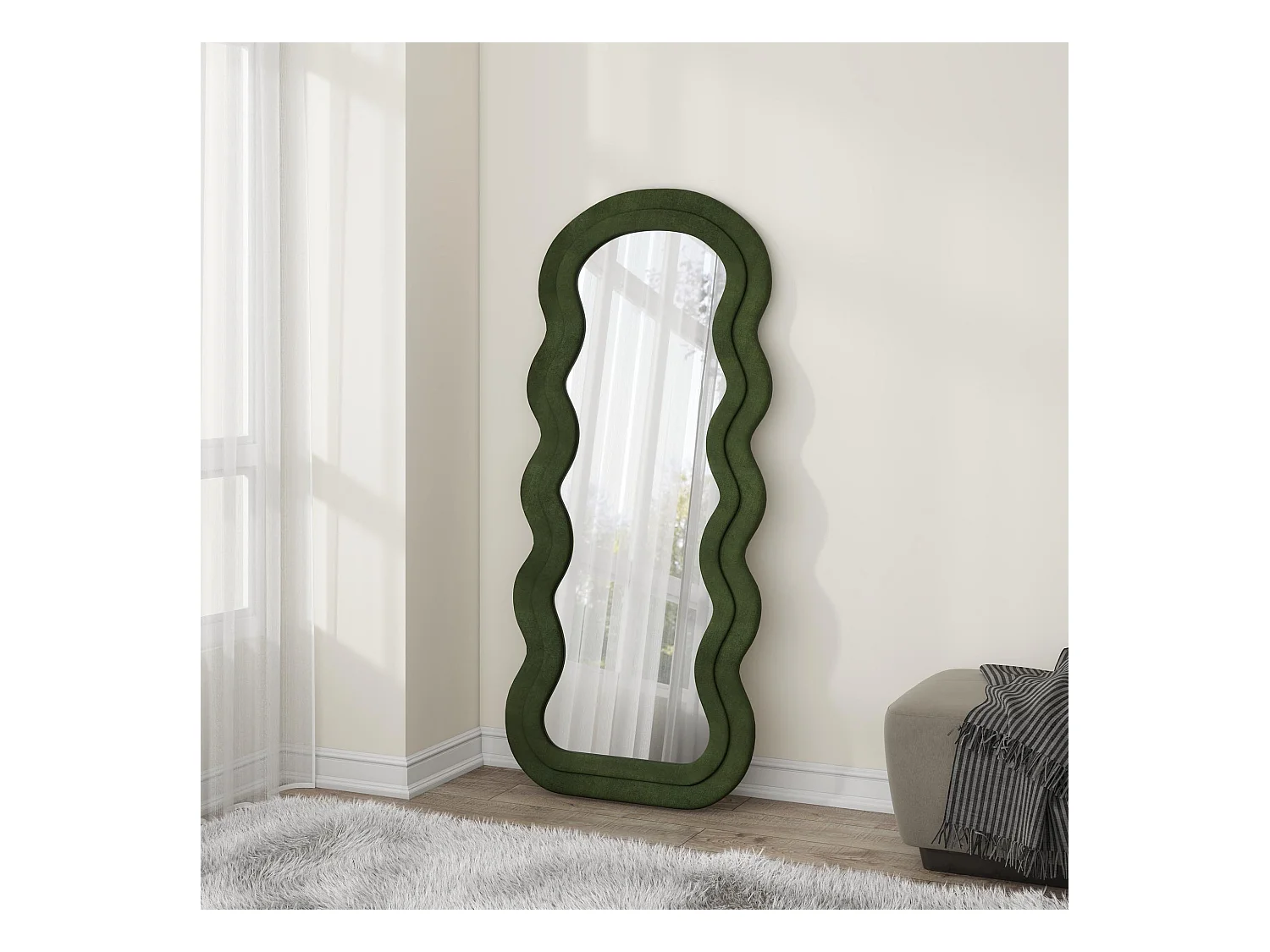 Miroir moderne avec encadrement vert olive en forme de vagues WAVY