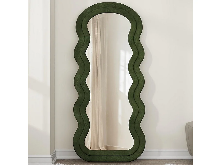 Miroir moderne avec encadrement vert olive en forme de vagues WAVY