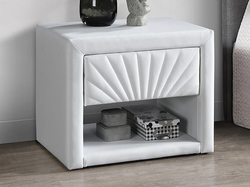 Lot de 2 tables de chevet - 1 tiroir et 1 niche - Simili - Blanc - ULAMI