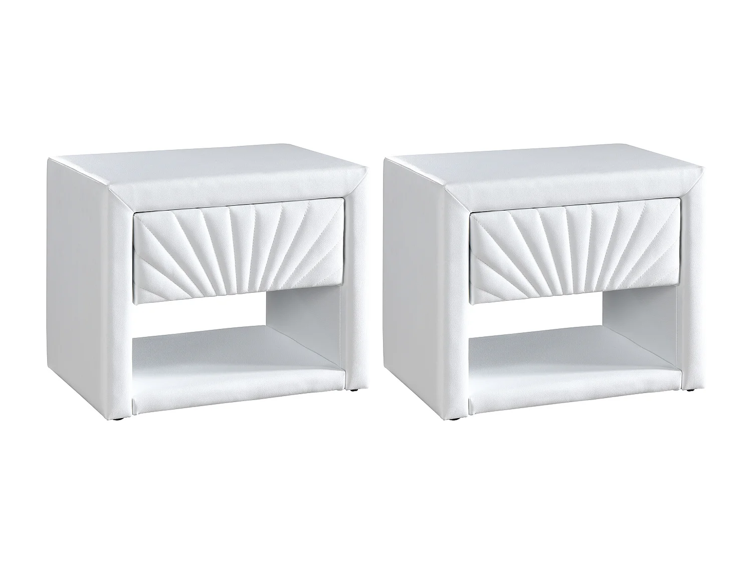 Lot de 2 tables de chevet - 1 tiroir et 1 niche - Simili - Blanc - ULAMI