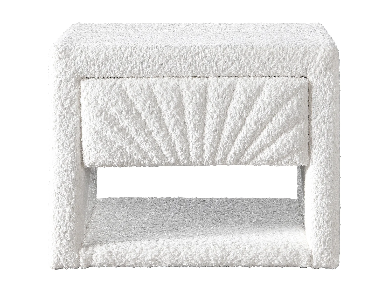 Lot de 2 tables de chevet - 1 tiroir et 1 niche - Tissu bouclette - Blanc - ULAMI