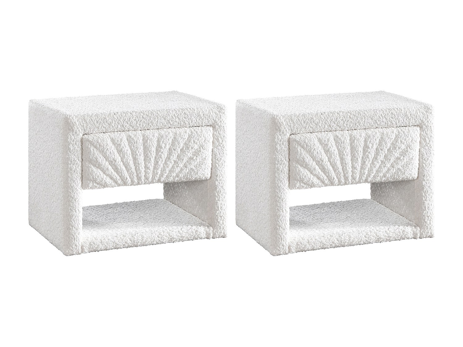 2er-Set Nachttische - 1 Schublade und 1 Ablage - Bouclé-Stoff - Weiß - ULAM günstig online kaufen