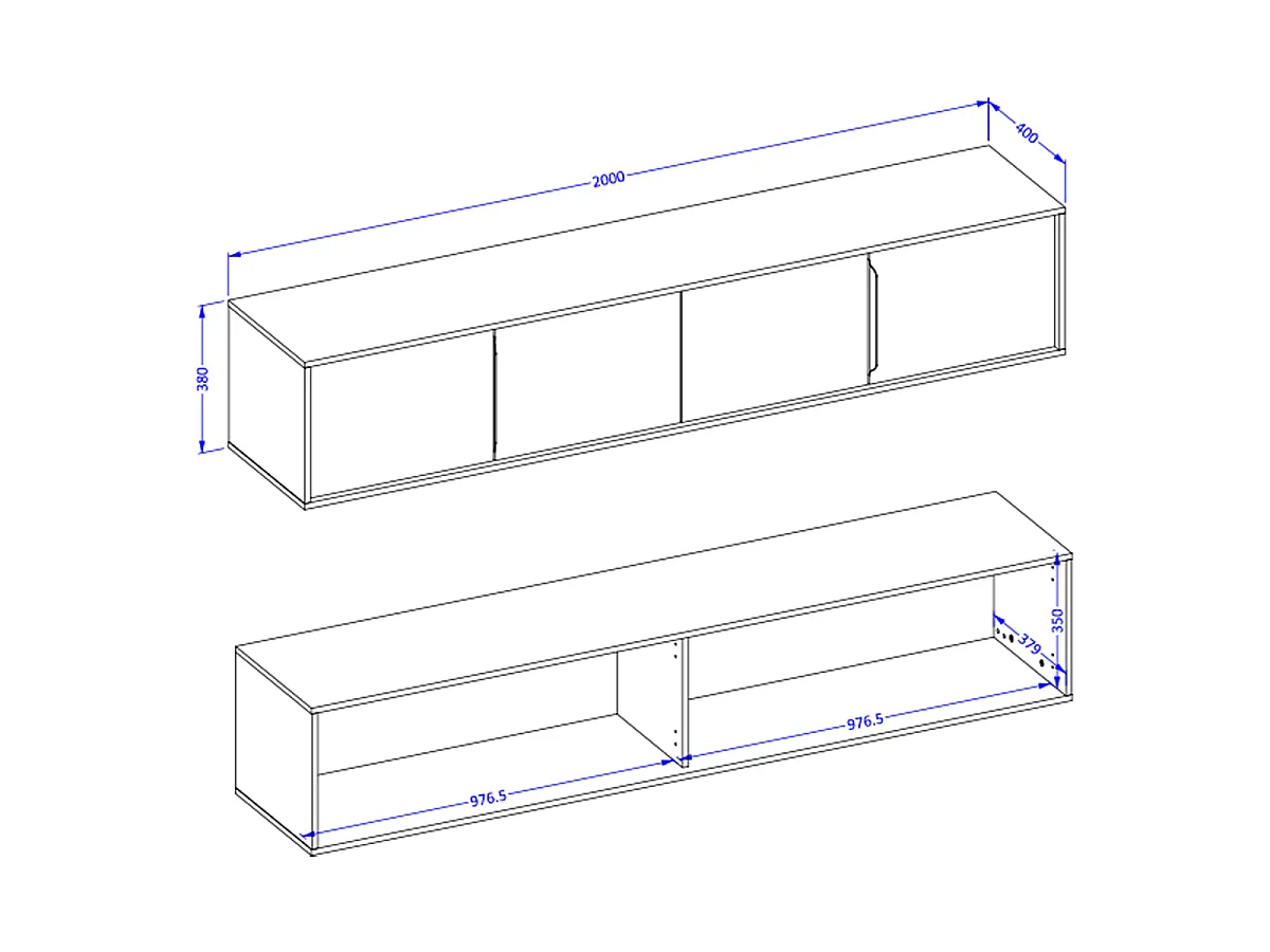 Boris Grey 4-door wall-mounted TV unit 200 cm