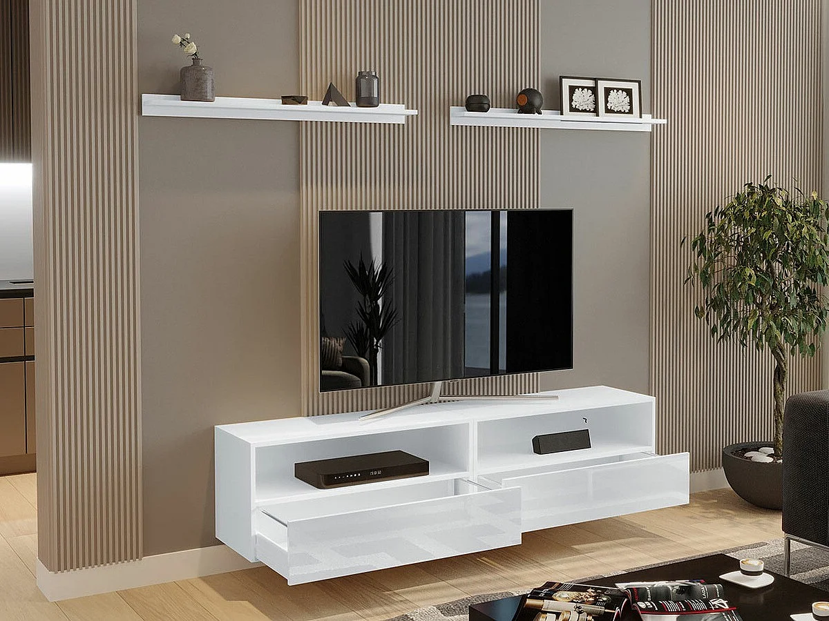 Mobile porta TV Hoover 107, Bianco lucido|Bianco, 172x40x38cm