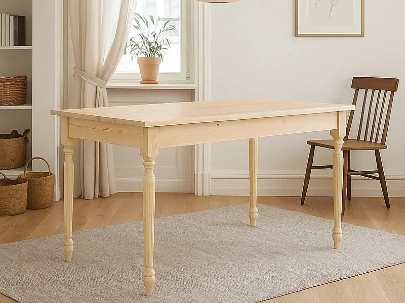 Stół Camilla drewniany z toczonymi nogami 140x80, sosna