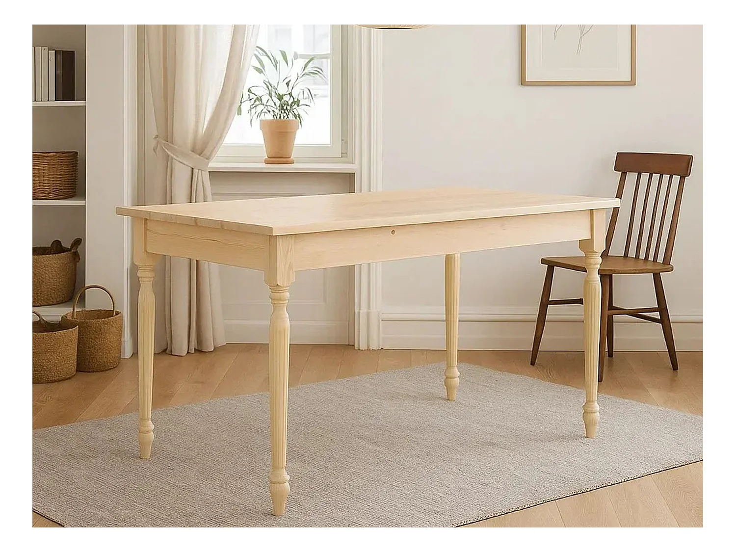 Stół Camilla drewniany z toczonymi nogami 140x80, sosna