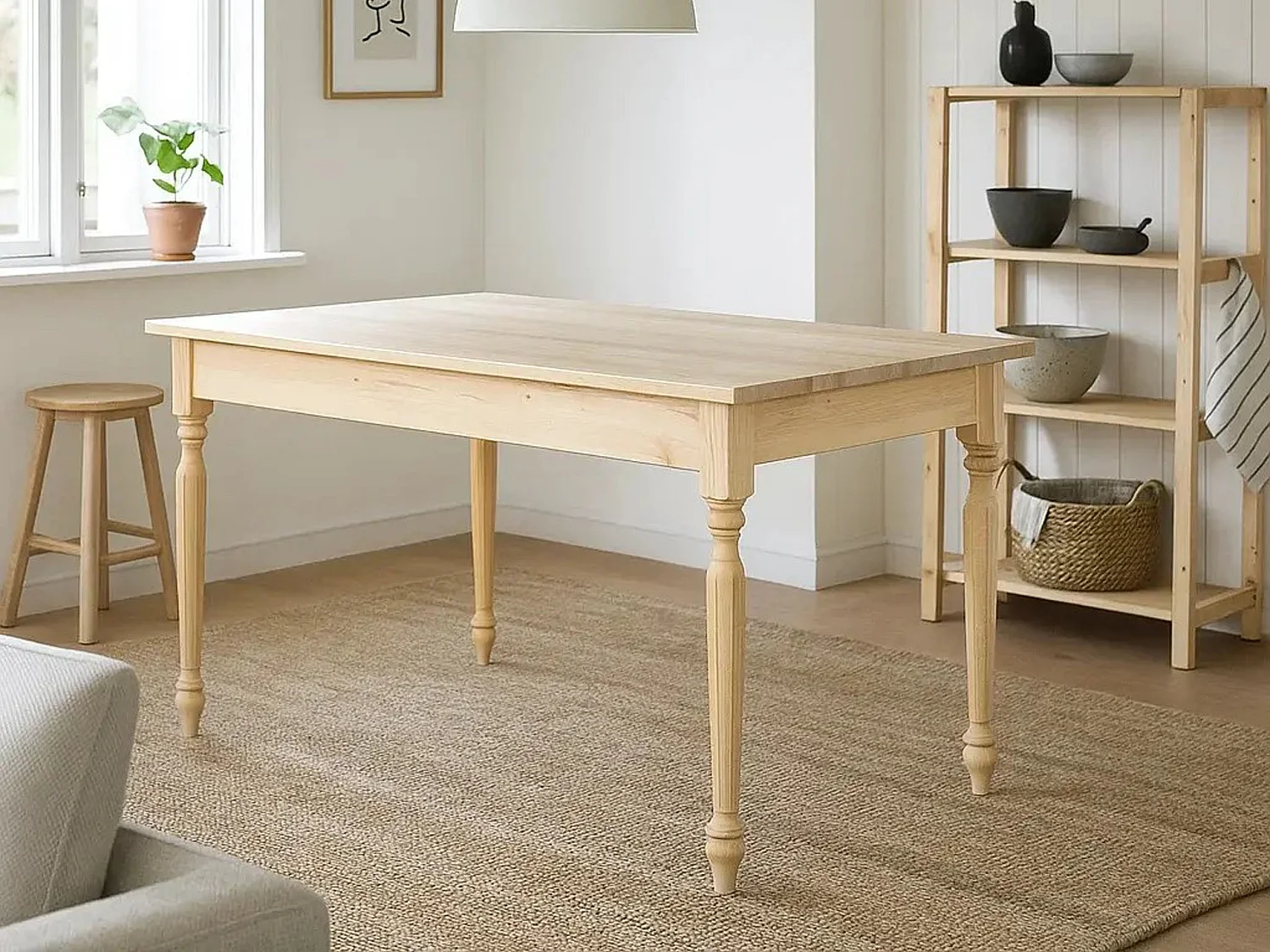 Stół Camilla drewniany z toczonymi nogami 140x80, sosna