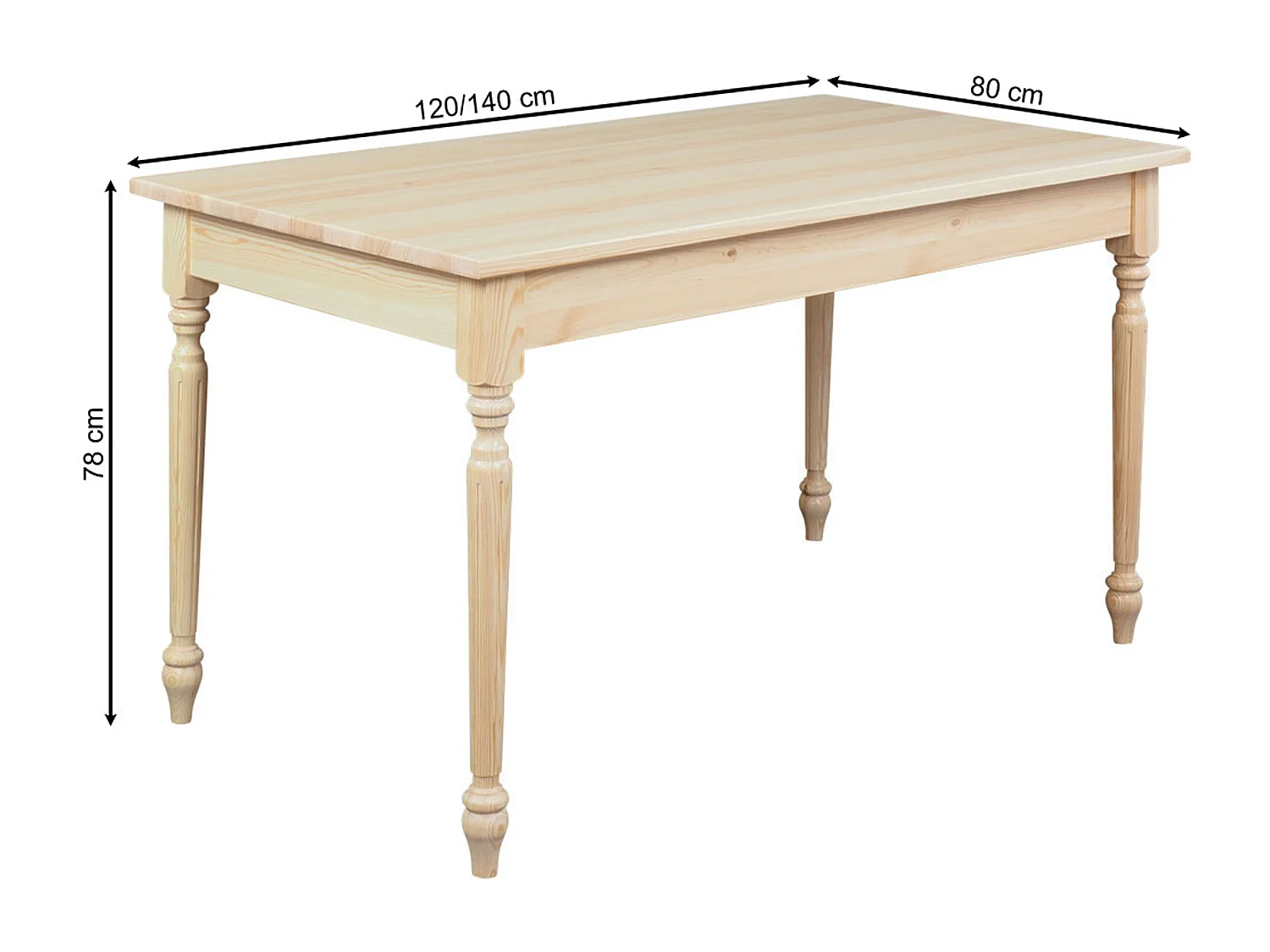 Stół Camilla drewniany z toczonymi nogami 120x80, sosna