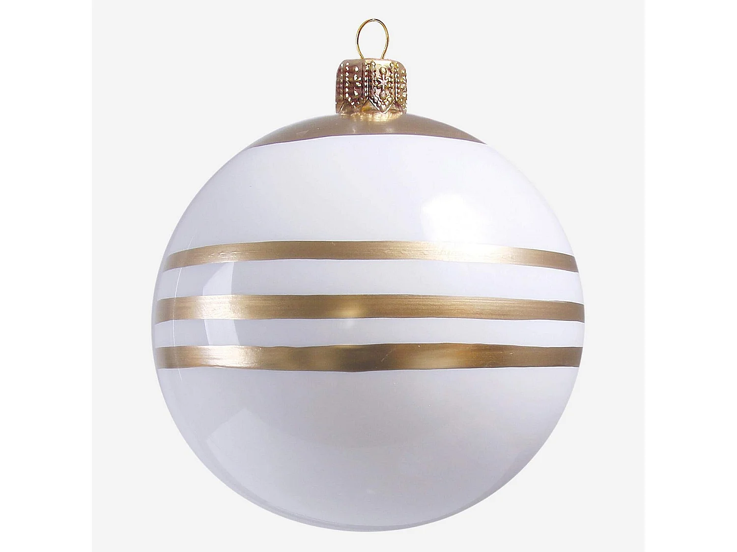 Habitat - Décoration de Noël - Boule D.8 en verre blanche à rayures dorées (Lot de 6) - Sia