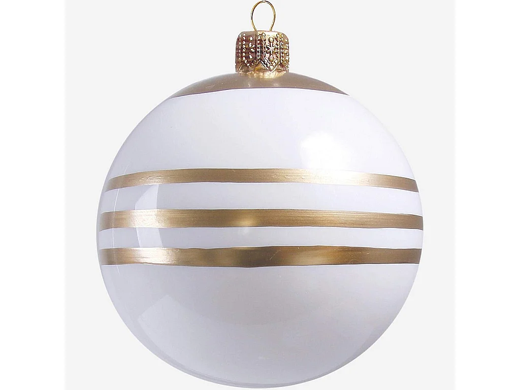 Habitat - Décoration de Noël - Boule D.8 en verre blanche à rayures dorées (Lot de 6) - Sia