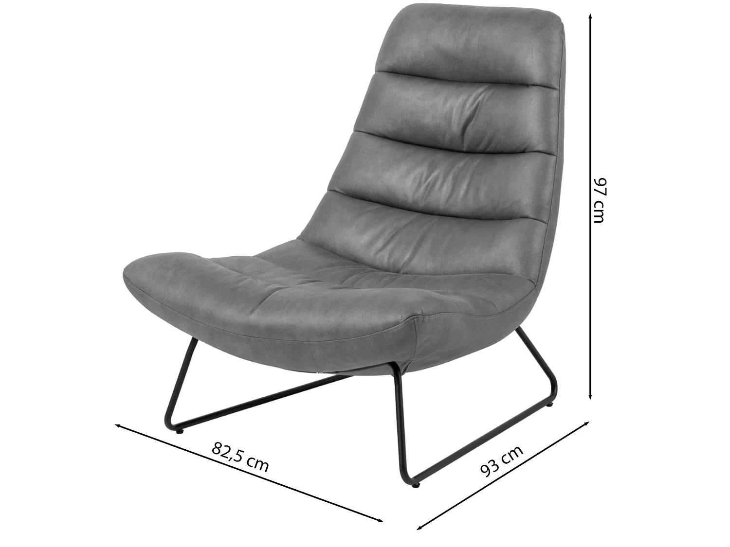 Loungestoel – comfortabele bekleding – metalen frame – grijs – FORGENTS