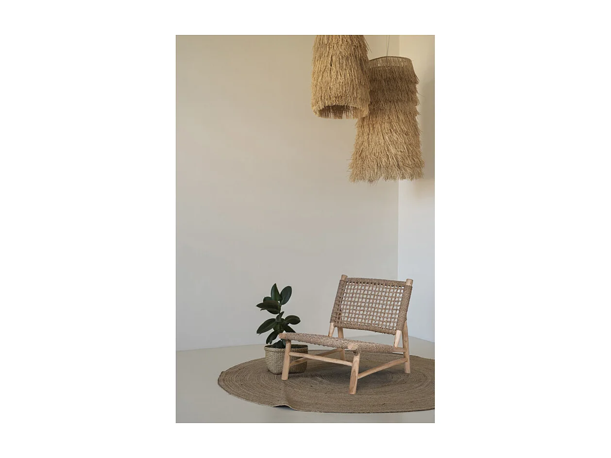 Fauteuil bas lounge incliné en bois de teck et herbes marines - TALA
